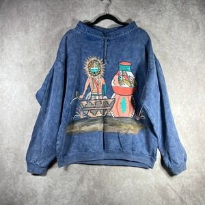 Vintage WEK Sweatshirt Womens 2 Blue Graphic Long Sleeve Pullover Southwestern‎
